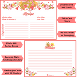 Pink Floral Recipe Cards - 50 Pack