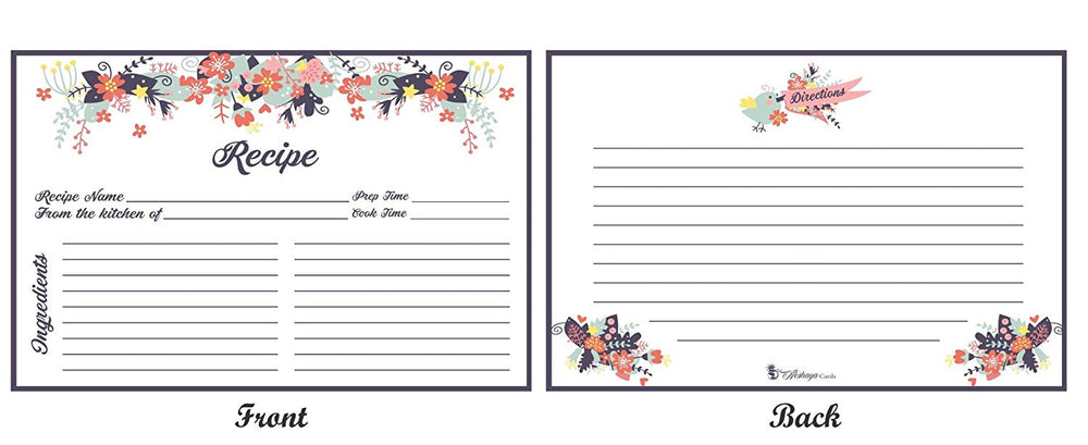 Blue Floral Recipe Cards - 50 Pack