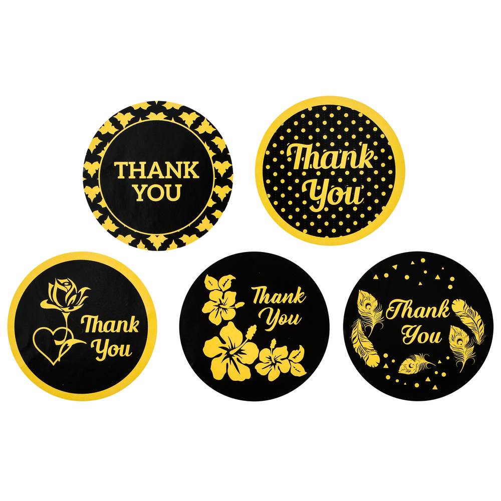 Thank You Sticker Roll - Black & Gold