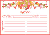 Pink Floral Recipe Cards - 50 Pack
