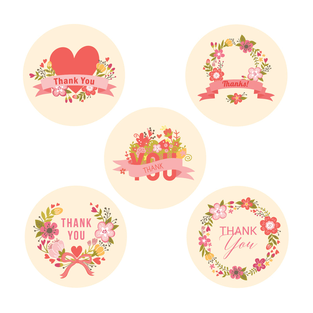 Thank you stickers roll - Pink Floral