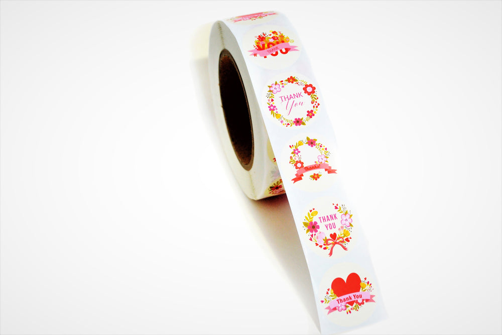Thank you stickers roll - Pink Floral